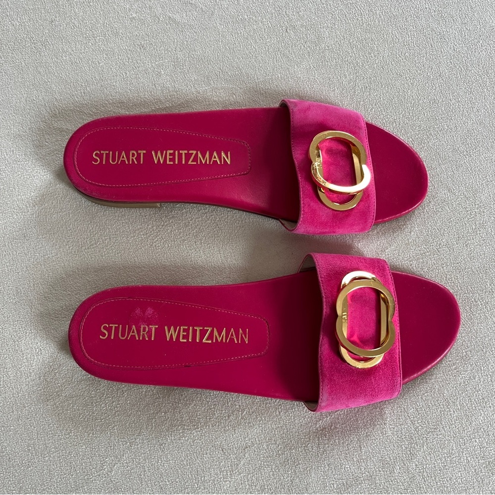 Stuart Weitzman Caicos Gold Pink Sandals with Chic Buckle Size 7.5 - Picture 4 of 11